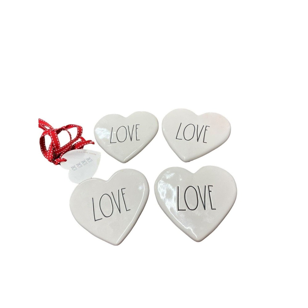 Rae Dunn LOVE Coasters Set of 4 White Ceramic Black Letters Cork Back READ FLAW